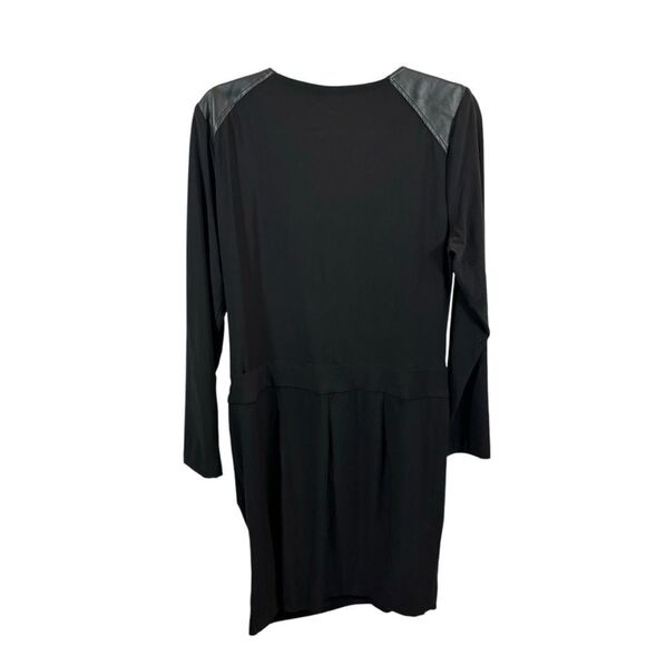 New with Tags Cache Black Long Sleeve V Neck Dress with Faux‎ Leather Detail XL - Picture 2 of 13